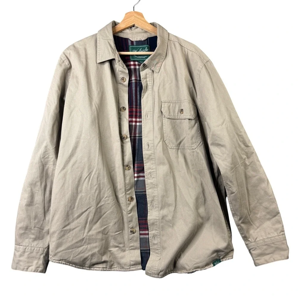 Woolrich Green Label Mens Medium Tan Flannel Lined Cotton Shirt Jacket Shacket